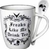 Coupon 👍 ALCHEMY GOTHIC Bats Freaks Like Me Drink Tea | MUG AND SPOON SET ✔️