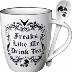 Coupon 👍 ALCHEMY GOTHIC Bats Freaks Like Me Drink Tea | MUG AND SPOON SET ✔️