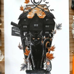 Best Pirce 😉 GHOSTS OF OCTOBER Cats The Black Cat [A4] | PRINT 😀