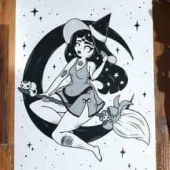 Cheapest 😀 PVMPKIN ART Cats Broom Ride | ART PRINT ⭐