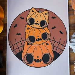 Discount 🔔 PVMPKIN ART Bats Cat-O-Lantern Stack | ART PRINT ❤️