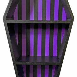 Deals 👍 SOURPUSS Gothic Homewares Coffin [Black/Purple Striped] | SHELF* 😉